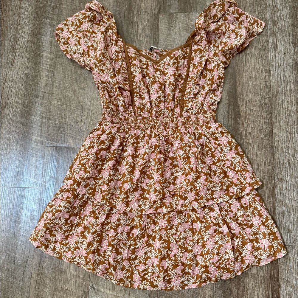 American Eagle Outfitters Pink and Brown Floral Junior  Dress